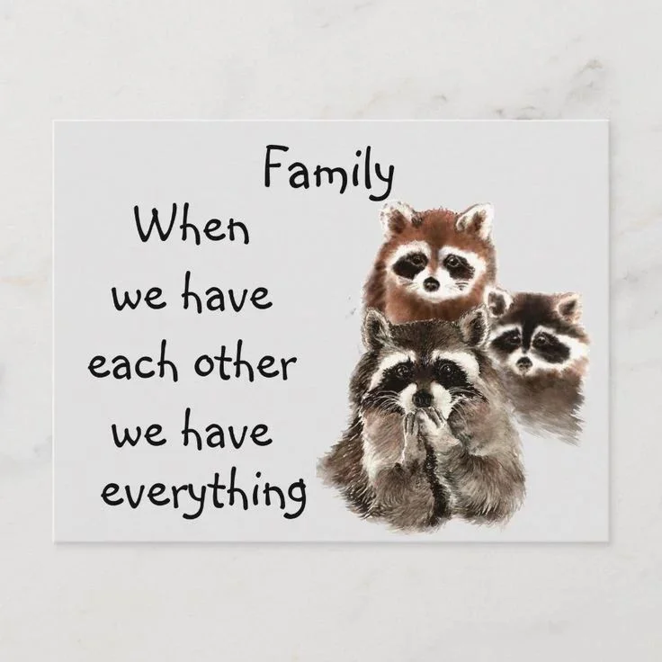 Card with raccoon wisdom.