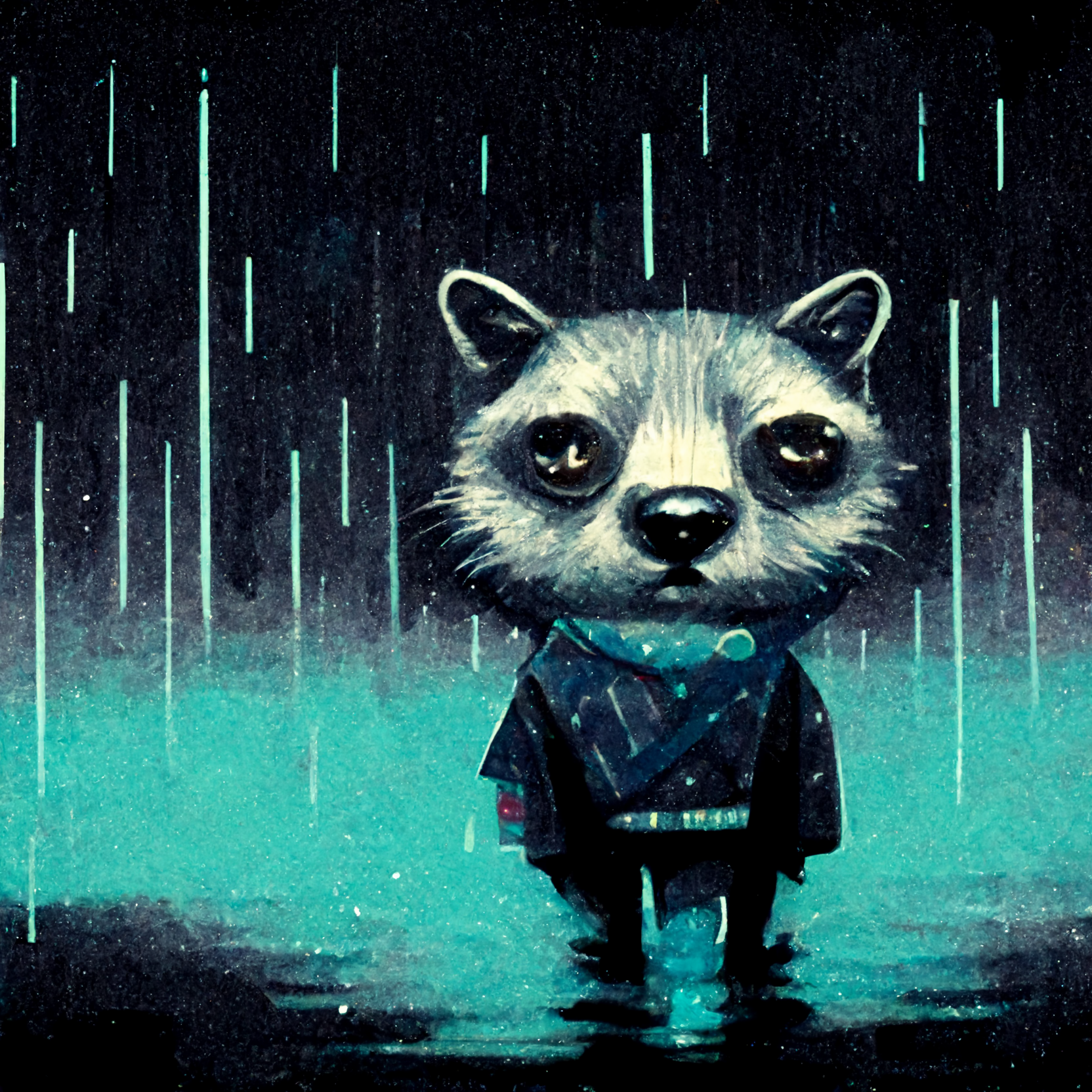 Digital rainy raccoon art.
